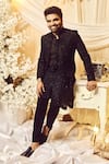 Buy_Varun Chakkilam_Black Polyblend Suiting Fabric Embroidered Glass Open Jacket And Kurta Set  _at_Aza_Fashions