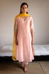 Buy_Shorshe Clothing_Pink Handloom Mulberry Silk And Chanderi Placement Hand & Kurta With Pant _at_Aza_Fashions