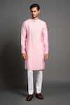 Buy_Raghavendra Rathore Jodhpur_Pink Silk Embroidered Floral Kurta _at_Aza_Fashions