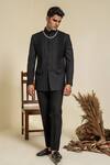 Buy_Abkasa_Black Terrycloth Windsor Pintucks Bandhgala And Trouser Set _at_Aza_Fashions