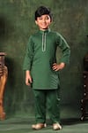 Buy_Littlecheer_Green Cotton Satin Solid Kurta And Pyjama Set _at_Aza_Fashions
