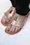 Shop_Sandalwali_Gold Leather Lady Suzy Metallic Brogue Sandals_at_Aza_Fashions