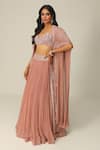 Buy_Rishi And Soujit_Pink Organza Embellished Sequin Cape Open And Gathered Skirt Set  _at_Aza_Fashions