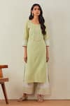 Buy_TIC_Green Cotton Embroidery Chikankari Round Rooh Kurta And Palazzo Set _at_Aza_Fashions