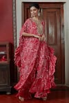 Buy_Arpita Mehta_Red Georgette And Embroidery Garden & Mirror Long Cape & Pant Set _at_Aza_Fashions