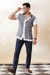 Buy_Seven_Grey Cotton Plain Half Sleeve Two Tone Shirt_at_Aza_Fashions