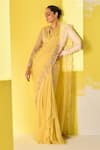 Buy_Ridhi Mehra_Yellow Blouse And Pallu Dupatta- Net Saree Basha Draped Set With  _at_Aza_Fashions