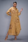 Buy_Taika By Poonam Bhagat_Gold , Silk Embroidery Collared Dress _at_Aza_Fashions
