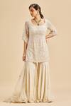 Buy_Nitika Gujral_Ivory Kurta And Dupatta Net & Sharara Shimmer Georgette Bead & Crystal Set _at_Aza_Fashions