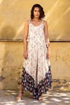Buy_suruchi parakh_White Georgette Crepe Printed Floral V Neck Asymmetric Jumpsuit_at_Aza_Fashions