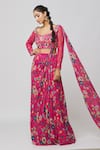 Buy_DiyaRajvvir_Fuchsia Georgette Printed Floral Sweetheart Neck Sharara Saree With Blouse _at_Aza_Fashions