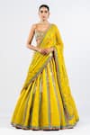 Buy_Vvani By Vani Vats_Green Georgette, Satin, Organza Sequins Square Neck Stripe Pattern Lehenga Set _at_Aza_Fashions