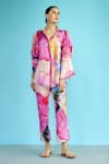 Buy_Garima Bindal_Multi Color Modal Sequins Shawl Neck Bubble Floral Print Shirt And Pant Set _at_Aza_Fashions