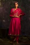 Buy_5elements_Pink Silk Embroidery Pearls Round Neck Bodice Anarkali Set _at_Aza_Fashions