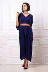 Buy_Megha Garg_Blue Crepe Sequins V-neck Draped Kaftan Jumpsuit _at_Aza_Fashions