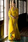 Buy_Rajiramniq_Yellow Silk Organza Floral Bloom Print Sequin Embellished Saree_Online_at_Aza_Fashions