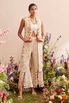 Buy_Chandrima_Ivory Chanderi Embroidery Bead And Thread Collared Neck Long Jacket _at_Aza_Fashions