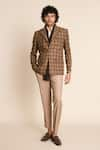 Buy_Gargee Designers_Brown 100% Wool Tweed Checks Checkered Pattern Blazer _at_Aza_Fashions