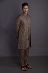 Buy_GRAM OF INK_Grey Jacket And Pant- Matka & Kurta - Katan Double Flap Set  _at_Aza_Fashions