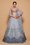 Buy_Pallavi Poddar_Blue Organza, Tulle Sequins, Cut Work, Mirzapur Thread Bridal Lehenga Set _at_Aza_Fashions
