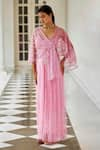 Buy_Moledro_Pink Jumpsuit- Satin Georgette Embroidered Floral Jhilmil Draped With Cape _at_Aza_Fashions