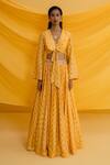 Buy_Drishti & Zahabia_Yellow Dupion Silk Printed Floral Peter Pan Collar Crop Top And Skirt Set _at_Aza_Fashions