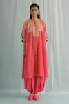 Buy_Surbhi Gupta_Fuchsia Kurta And Dhoti Pant Georgette Printed Chevron Choga & Set  _at_Aza_Fashions