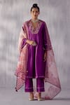 Buy_Amisha Kothari_Purple Chanderi Silk Embroidery Zardozi V Neck Nargis Neckline Kurta Set _at_Aza_Fashions