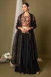 Buy_Pds By Sneha_Black Organza Silk Embroidery Floral Round Blouse Sharara Set  _at_Aza_Fashions