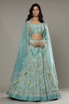 Buy_I AM Design_Blue Raw , Organza Peppermint Candy Embroidered Bridal Lehenga Set _at_Aza_Fashions
