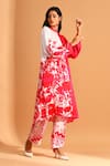 Buy_Moh India_Magenta Cupro Printed Floral Round High Neck Colorblock Tunic And Trouser Set _at_Aza_Fashions