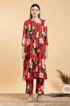 Buy_Divi By Sonal Khandelwal_Red Georgette, Viscose Round Neck Wild Rose Printed Tunic And Pant Set _at_Aza_Fashions