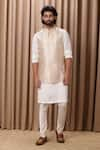 Buy_Ankit V Kapoor_Beige Raw Silk Embroidery Mirror Hasan Bundi And Kurta Set _at_Aza_Fashions