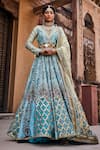 Buy_The Royaleum_Blue Anarkali- Upada Silk Printed Gota Embroidered With Dupatta  _at_Aza_Fashions