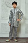 Buy_Petite Pomme_Grey Silk Embroidery Leaf Pattern Kurta And Churidar Set _at_Aza_Fashions