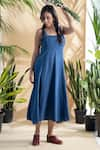 Buy_Pants and Pajamas_Blue Kala Cotton Square Neck Neelam Strappy Dress _at_Aza_Fashions