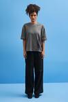 Buy_Siddhant Agrawal_Grey Cotton Embroidery Round Neck Chrysler Placement T-shirt _at_Aza_Fashions