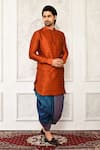 Buy_Arihant Rai Sinha_Orange Dupion Silk Solid Short Kurta And Dhoti Pant Set _at_Aza_Fashions