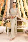 Buy_Chhavvi Aggarwal_Grey Bamberg Satin Embroidery Sequin Round Draped Saree Gown_at_Aza_Fashions
