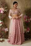 Buy_Ria Shah Label_Pink Polyester, Organza Sequins, Crystals V-neck Embellished Lehenga Set _at_Aza_Fashions