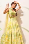 Buy_Nitisha Kashyap Official_Green Silk, Net Tie And Dye Floral Embroidered Anarkali With Choker Dupatta _at_Aza_Fashions