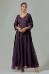 Buy_Basanti - Kapde Aur Koffee_Purple Chinon Mirror, Sequin, Thread Leaf Neck Embroidered Anarkali With Dupatta _Online_at_Aza_Fashions