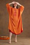 Buy_Nikasha_Orange 100% Viscose Georgette Embroidery Floral Keyhole Applique Kaftan Dress _at_Aza_Fashions
