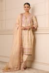 Buy_Tarun Tahiliani_Pink Kurta And Trouser Chanderi Printed Kashina Notched Work Set _at_Aza_Fashions