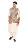 Buy_PS Men by Payal Singhal_Yellow Bundi  Georgette Embroidered Thread Kurta Set  _at_Aza_Fashions