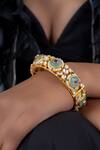 Shop_Osvag India_Gold Plated Diamonds, Beads Semi Precious Polki Embellished Bangle _at_Aza_Fashions