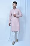 Buy_Samyukta Singhania_Pink Kurta Georgette Based Chikankari Embroidery Geometric Set _at_Aza_Fashions