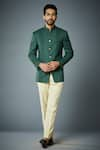 Buy_Gargee Designers_Green Bandhgala Wool And Pant  Pintuck & Set _at_Aza_Fashions