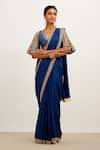 Buy_Devnaagri_Blue Silk Satin Embroidered Saree With Blouse_at_Aza_Fashions