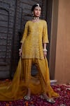 Buy_Kritika Dawar_Yellow Kurta Georgette Embroidery Gota Round Tulip Pant Set _at_Aza_Fashions